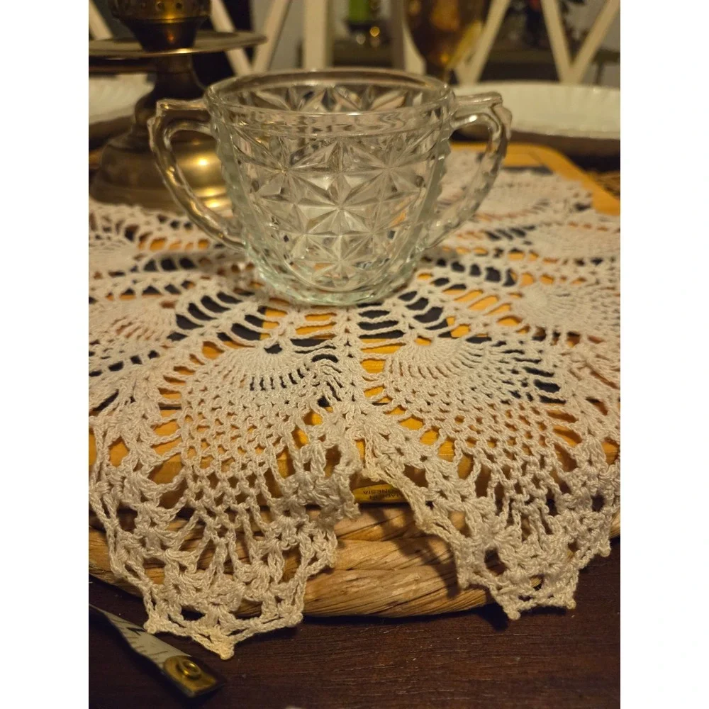 Anchor Hocking Stars & Bars clear glass open sugar bowl